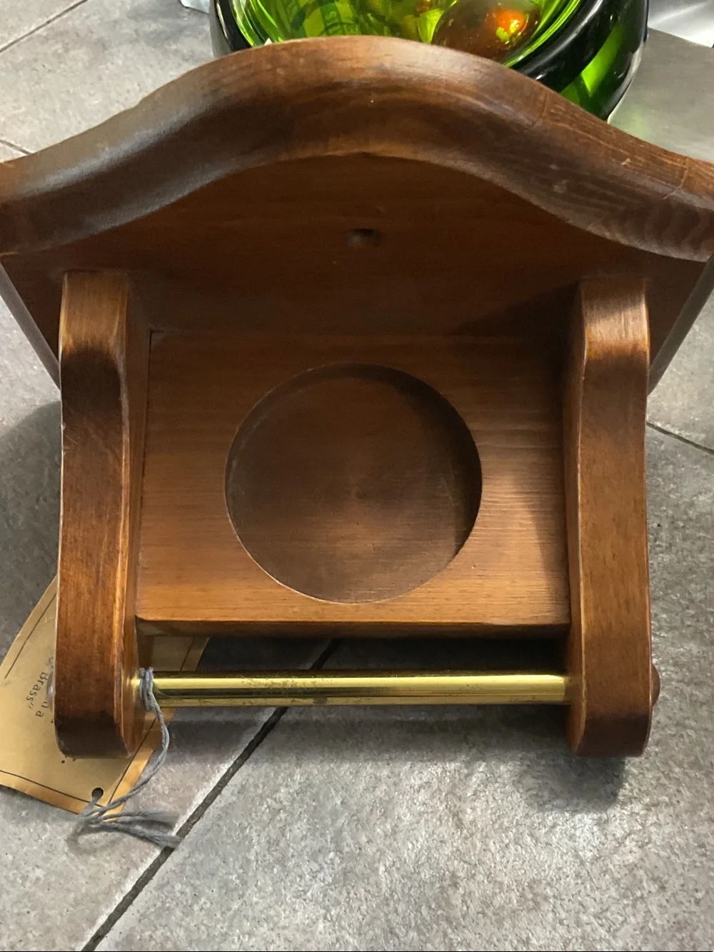 Classic Wooden Wall Shelf with Brass Rod in Brown